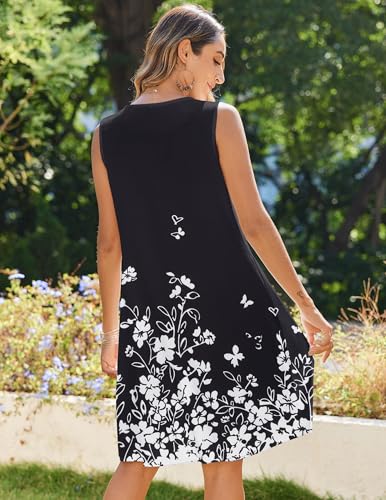 Image of Zeagoo Womens Casual Summer Dresses 2025 Boho Sleeveless Sundresses with Pockets Pleated Beach Floral T Shirt Dresses