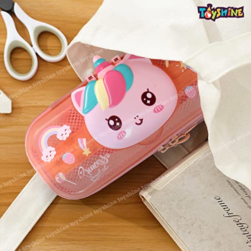 Image of Toyshine Ethylene Vinyl Acetate (Eva) I Love Unicorn Hardtop Pencil Case With Multiple Compartments, Kids School Supply Organizer Students Stationery Box, Girls Pen Pouch (Pink)