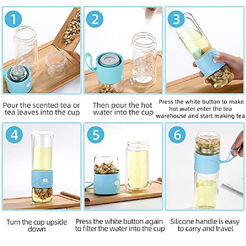Glass Tea Infuser Bottle,Tea Tumbler With Infuser,Portable Double Walled Borosilicate Glass Travel Tumbler, 350Ml / 11.8Oz Glass Water Bottle For Loose Leaf Tea, Coffee And Fruit Water (Blue) #TOP4
