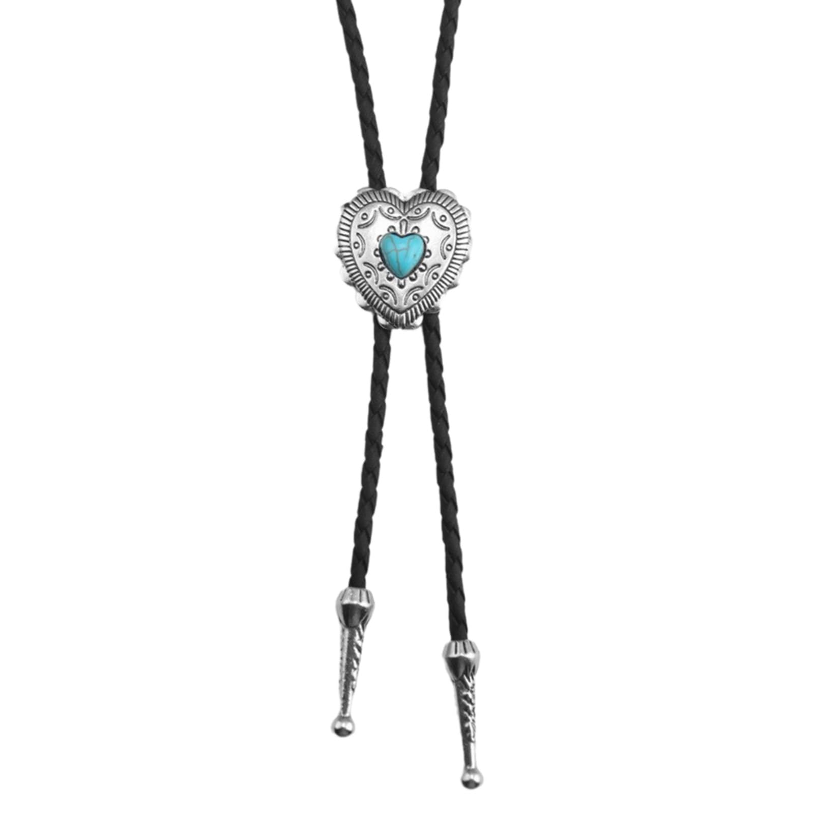 Maxtonser Engraving Heart Lariat Tie Carved Necktie for Shirt Jeans Western Necklace Braided Shoestring Necktie Lariat Tie