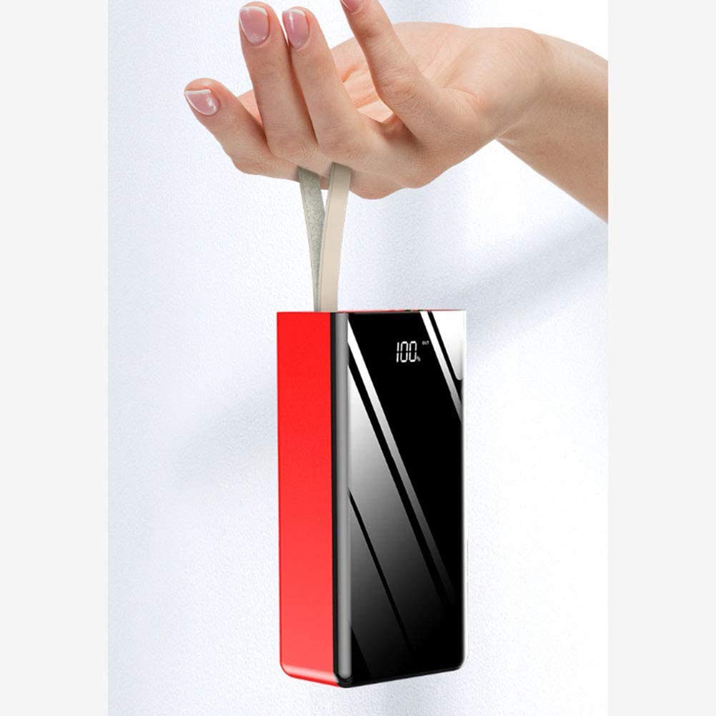Mobilny powerbank, 50000 mAh przenośne pełne lustro ładowanie, ładowarka USB z podwójną diodą LED i smyczą na klucze, do telefonów komórkowych, smartfonów, kolor czerwony