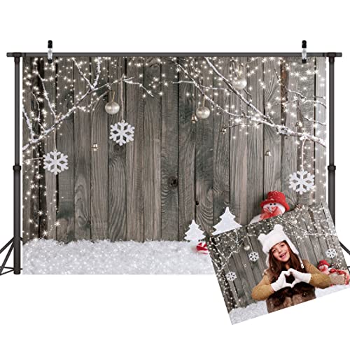 LYWYGG 8X6FT Joyeux Noël Fond Noël Toile de Fond Neige Étage Photo Fond Mur en Bois Photographie Toiles de Fond pour Enfant CP-70-0806 Cover
