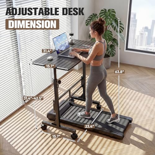 Image of Furmax 31.4 inch Small Portable Standing Desk Height Adjustable with Lockable Wheels, Mobile Stand Laptop Computer Workstation for Walking Pad Treadmil (Black)