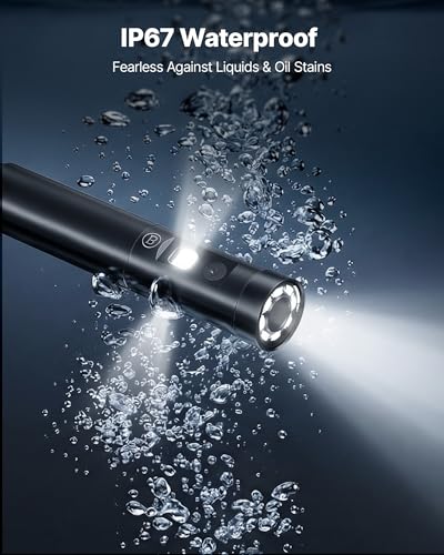 Image of VEVOR Triple Lens Endoscope with 32.8FT Newly Ultra-Rigid Cable, Industrial Borescope with Light, 5 inch HD IPS Screen, 8 + 2 Lights, 8X Zoom, 5000mAh, IP67 Waterproof Snake Camera for Auto, Plumbing