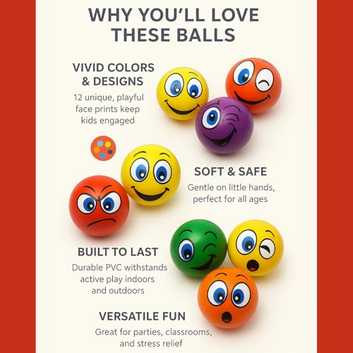 Image of Asera 12 Pcs Multi-Colored Printed Face Expression Soft Sponge Balls for Kids | Stress Relief Toys | Indoor & Outdoor Play | Birthday Return Gifts, Party Favors