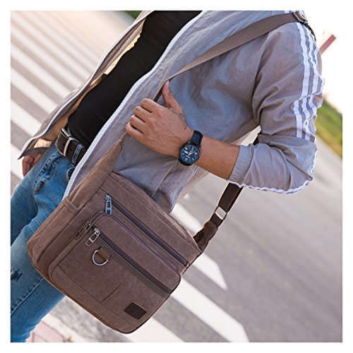 Canvas Shoulder Bag, Crossbody Messenger Bag, Laptop Camera Satchel Bag With Multiple Pocket, Daily Use, Fit 13.3 Inch Macbook Pro Air, 12.9 Inch Ipad Pro, Brown #TOP7