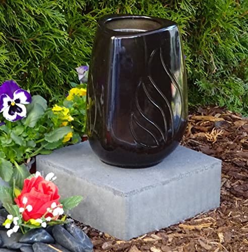Grabvase mit Sockel Vase Blumenvase Blumen Friedhof Grabschmuck Grablaterne...
