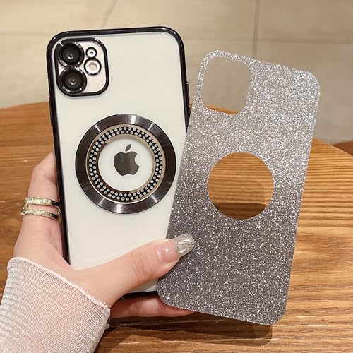 Image of Misscase for iPhone 11 Magnetic Glitter Case Compatible with MagSafe,Full Protection Slim Shockproof Anti-Scratch Case with Camera Lens Protector Logo View Dust-Proof Net for Women Black