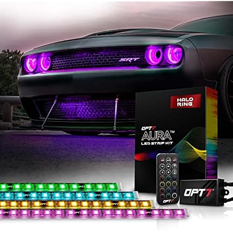 OPT7 Aura Halo Light DRL for 2008-2023 Dodge Challenger with Remote Control, Smart-Color LED, Multi Colors Mode, Demon Eye, Angel Eye, Headlight Accessories, Easy Installation Cover