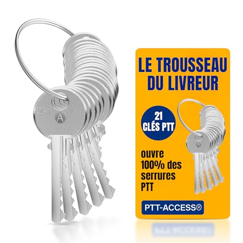 Le trousseau du livreur | Complet 21 clés PTT pour serrures boîtes aux lettres et entrées d'immeuble normalisées La Poste.