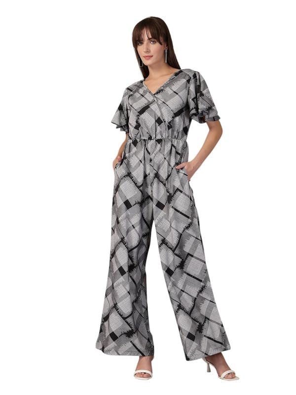 oomph! Women's Casual Checked Printed Waist Tie up Jumpsuit for Optimum Comfortable for a Casual Day at the Office-picture-22