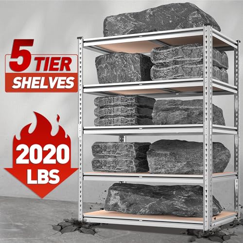 Image of REIBII 2020LBS Garage Shelving Heavy Duty 5 Tier Storage Shelves Adjustable Metal Shelving for Basement, Warehouse, Pantry, Closet, Kitchen, Easy Assembly, 72 inch H x 36 inch W x 16 inch D, Galvanized