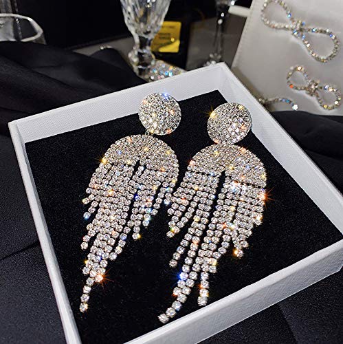 Missgrace Bohemian Dainty Full Rhinestones Statement Drop Dangle Earrings For Women Fashion Girls Tessels Earrings Set Silver Stud Hoops Bar Earrings Set For Women (Pattern 1) #TOP4