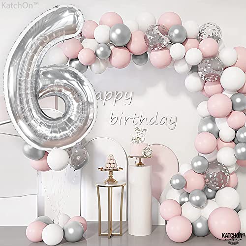 Image of Katchon, 40 Inch Silver Number 6 Balloons For 6th Birthday Decorations