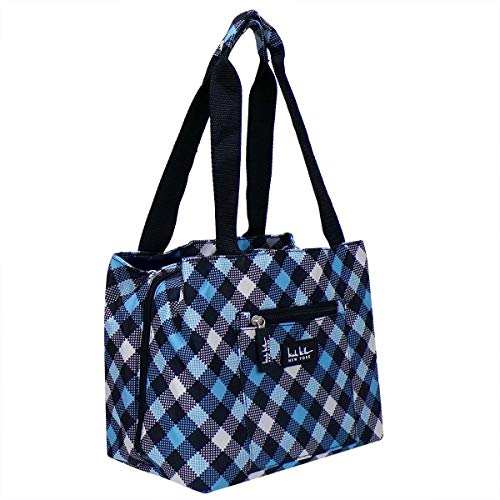 Nicole Miller of New York Insulated Waterproof Lunch Box Cooler Bag - 11" Lunch Tote (Blue Plaid)