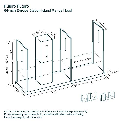 Image of Futuro Futuro Europe Series Island Mount Range Hood, Italian Stainless Steel Ceiling Chimney Hood with Perimeter Suction & Multi-Speed Blower (84 inch)