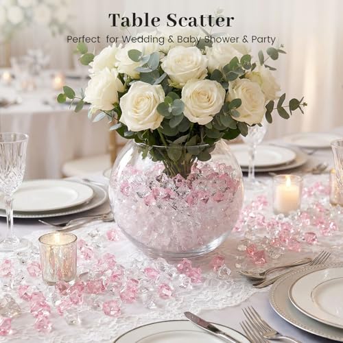 image for DomeStar Fake Ice, 150PCS Acrylic Fake Diamonds Vase Fillers Pink and 