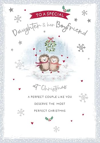 Piccadilly Greetings Christmas Card To a Special Daughter & Boyfriend Hedgehog couple - 9 X 6 inches