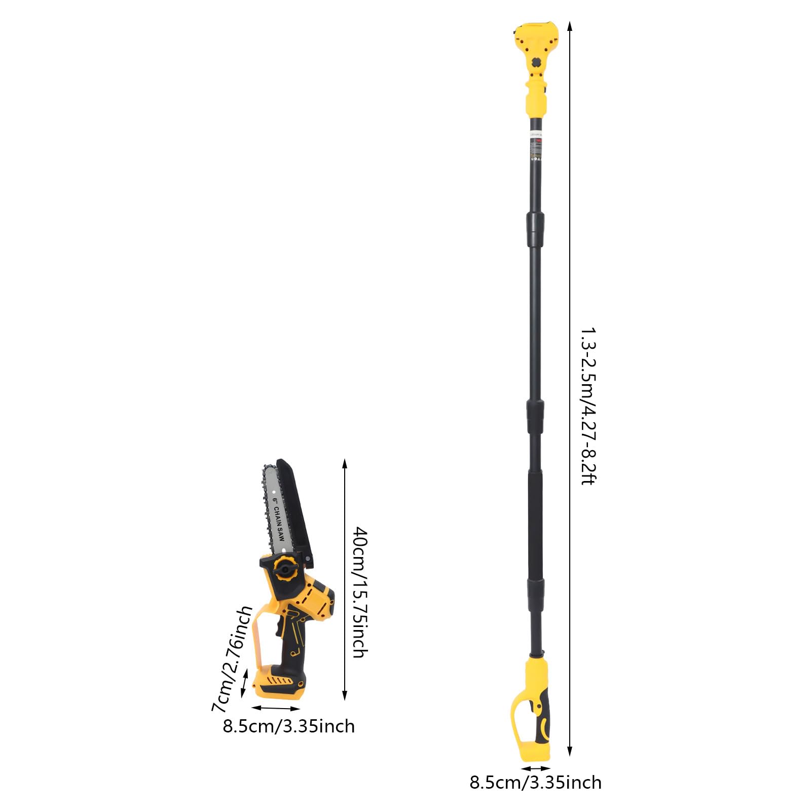 Akumulatorowa sekator pionowy 2 w 1, 15 cm, mini piła łańcuchowa z przedłużeniem 2 m, drążek o długości 200 W, bezszczotkowy silnik 600 W, obrotowa głowica silnika o 180°, elektryczna piła łańcuchowa