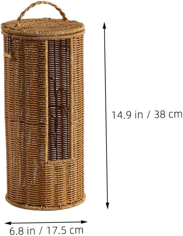 CHILDWEET Faux Rattan Storage Bin with Lid Basket Organizer for Toilet Paper Towels Home Versatile Storage for Bathroom Living Room Bedroom