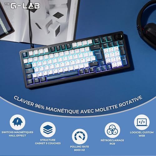 The G-Lab - KEYZ Elite 400 HE BB - Tastiera Gamer Magnetica Hall Effect 96% AZERTY FR, USB, 8000 Hz Rapid Trigger, Attivazione Regolabile 0,01 mm, PBT- Hot Swap, RGB & Macros Custom - Windows/Mac - Tastiera gaming - Immagine 2