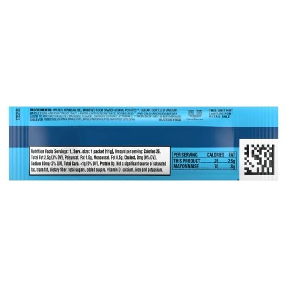 Hellmann's Light Mayonnaise Stick Packets Easy Open, Condiment for Sandwiches, Salads, Mayo Made with 100% Cage Free Eggs, Gluten Free, 0.38 oz, Pack of 210