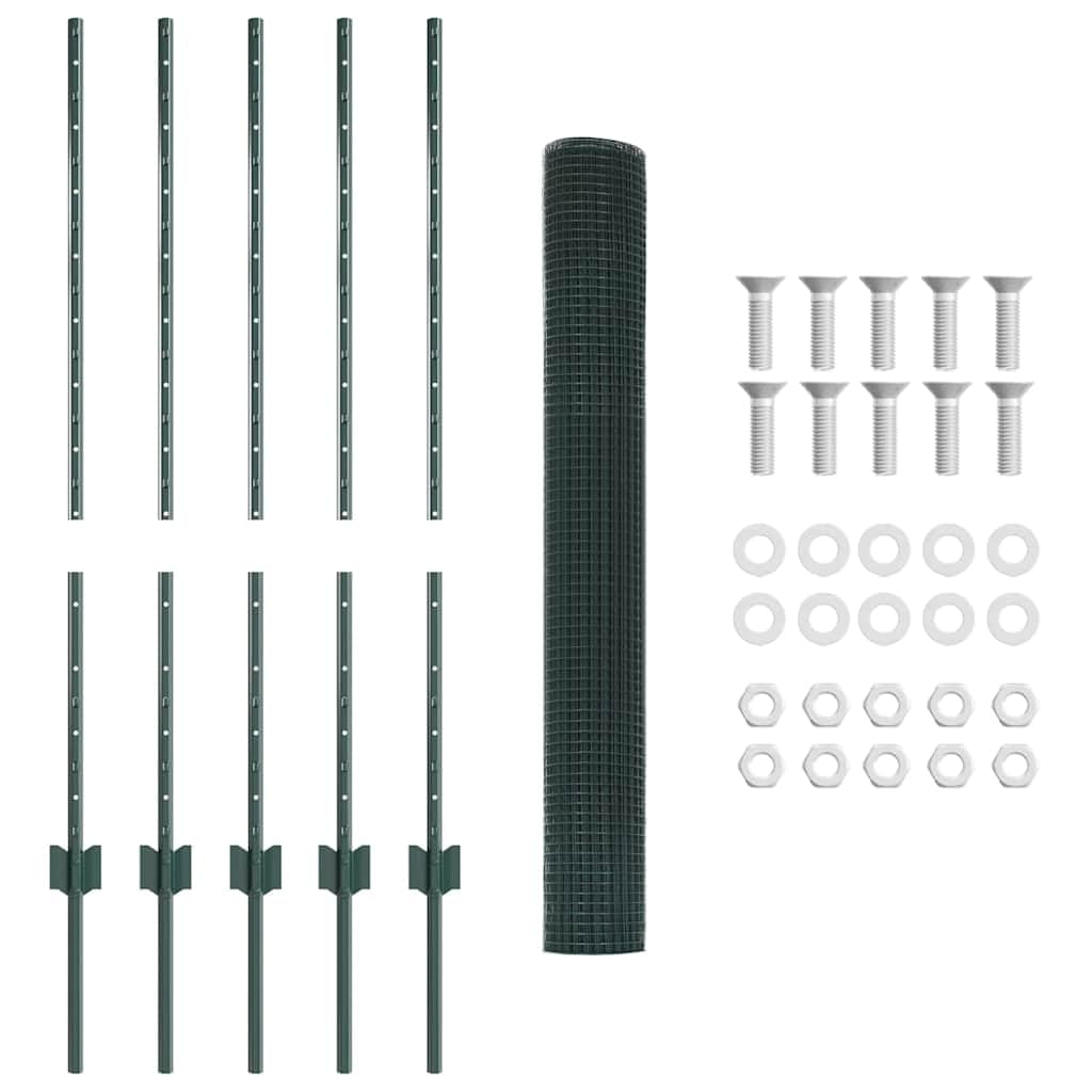 Green Garden Fence 1 x 10 m Steel Panel Set with Posts, Modern Privacy Screen for Outdoor Spaces, Robusta y resistente a los rayos UV Border for Yard, Patio, Dog Run, Flower Bed