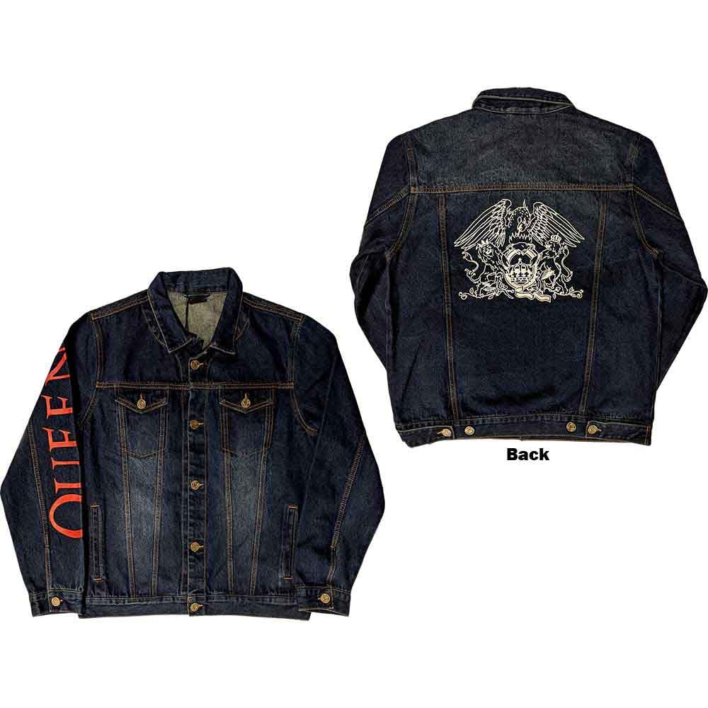 Queen Denim Jacke Classic Weiß Crest Band Logo Nue offiziell Unisex Blau