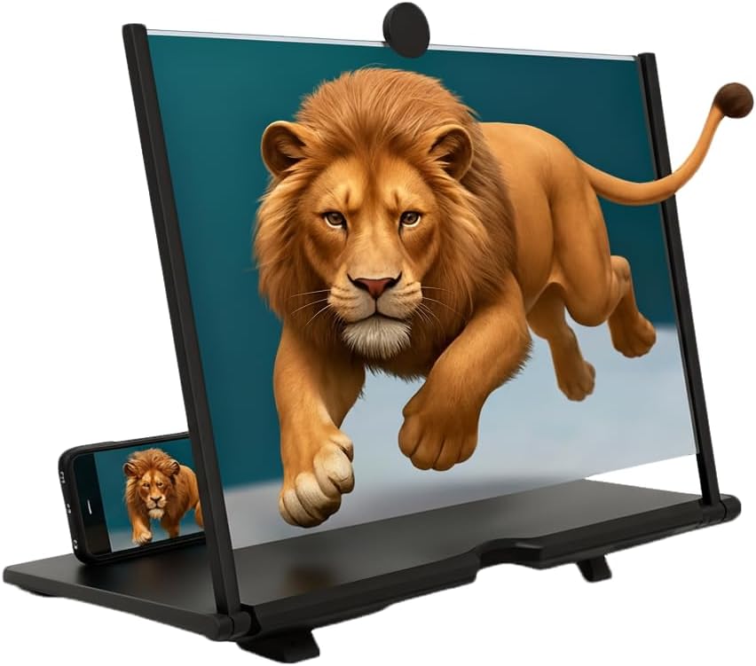 Screen Magnifier Version, Foldable Big Screen Magnifier for Cell Phone, Clear Immersive View, Magnifying Glass for Travel, Portable Pocket Cinema for Movies (Black, 12'')