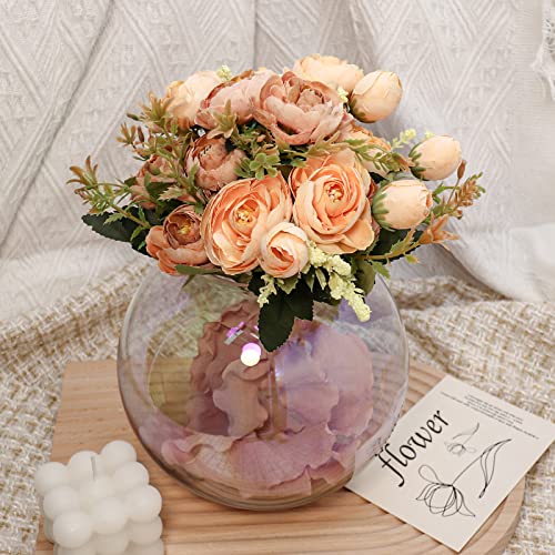 2Pcs Artificial Flowers, Fake Flowers 20 Heads Silk Camellia Bouquet Without Vase, Faux Flower Arrangements For Diy Wedding Bridal Home Kitchen Party Decoration Table Centerpieces Decor (Yellow) #TOP3