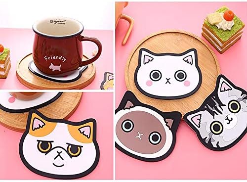 BigNoseDeer Cat Cup Silicone Coaster Mug - Rubber Mat for Wine, Glass, Tea- Best Housewarming Beverage, Drink, Beer- Home House Kitchen Decor - Wedding Registry Gift Idea (Black)