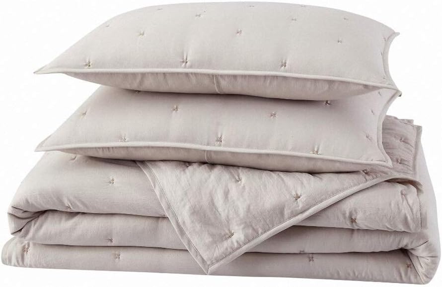 BOURINA Embroidery Quilt Set 3-Piece Full/Queen Quilt Set Pre-Washed Microfiber Ultra Soft Lightweight Star Embroidery Bedspread Coverlet Set, Beige - Image 6