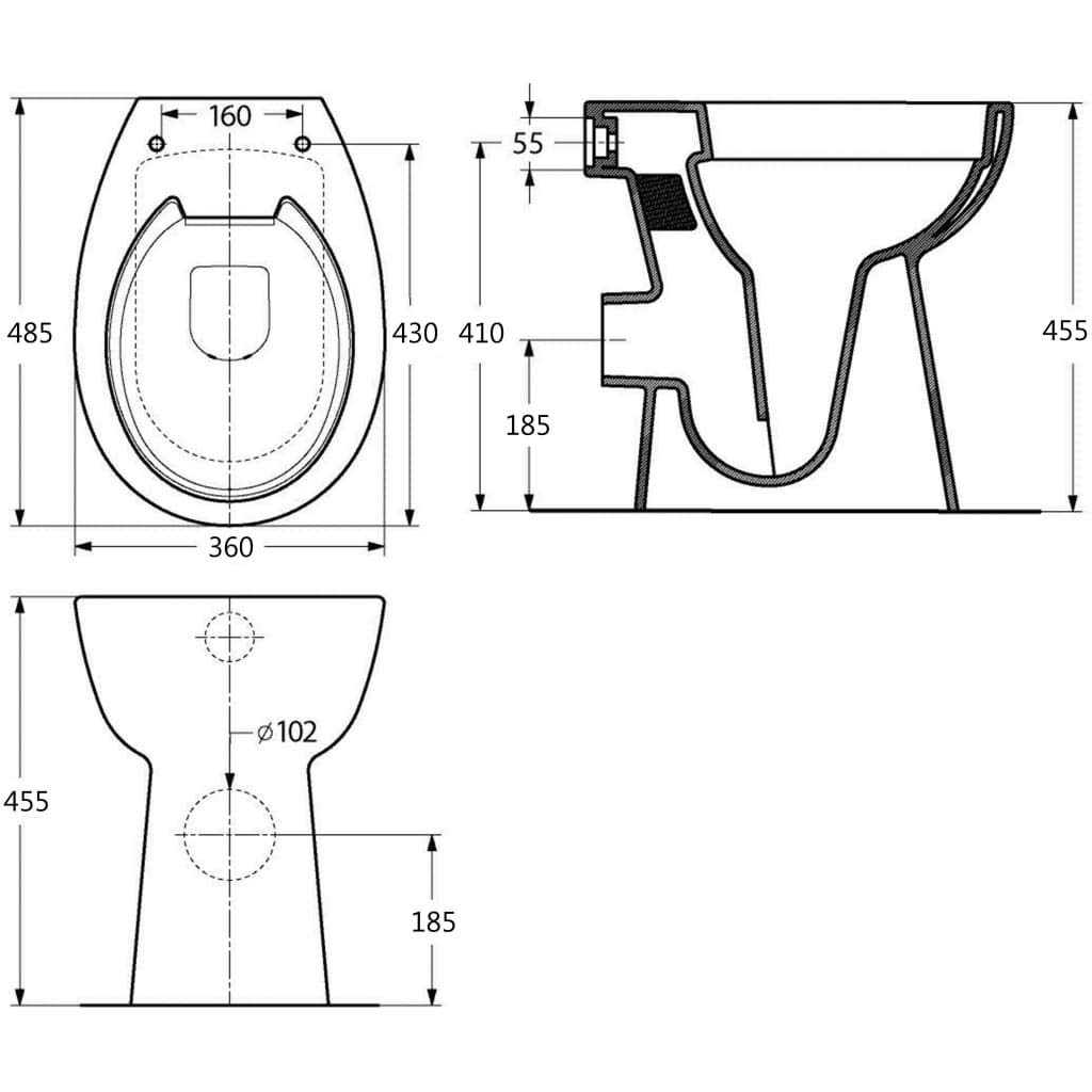 WC Inodoro Completo Sin Borde Incluye Asiento de Inodoro con Cierre Suave Automático Altura de Confort Anciano Negro