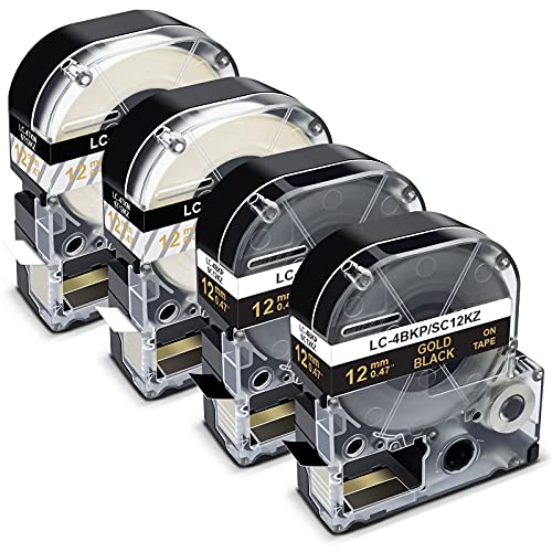 Ruban étiquette Epson LK-4BKP LK-4TKN 12mm or noir clair pour LabelWorks LW300