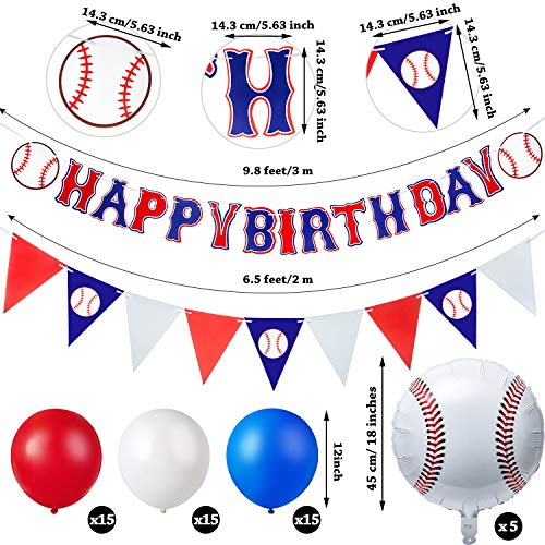 52 Pieces Baseball Birthday Party Decorations Including Happy Birthday Banner, Triangle Bunting Flag And 50 Baseball Balloons For Sports Baby Shower Kids Boys 1St Birthday Supplies #TOP2