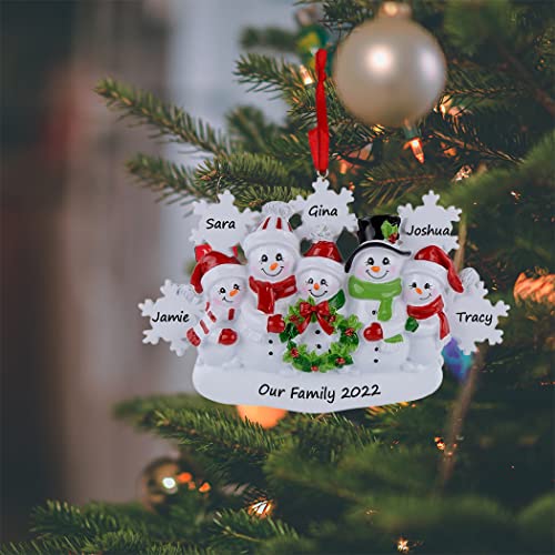 Snowman Family Of 5 Personalized Christmas Tree Ornament 2022 Custom Family Keepsake Gifts For Grandparents, Parents, Kids, Neighbors #TOP1