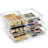 💎 【AHORRE ESPACIO】 La caja organizadora de maquillaje viene con gran capacidad. Tener una caja de joyería como esta, hará que su tocador o mesa de baño ya no se ensucie, puede ordenar perfectamente su escritorio y ahorrar espacio en la mesa.