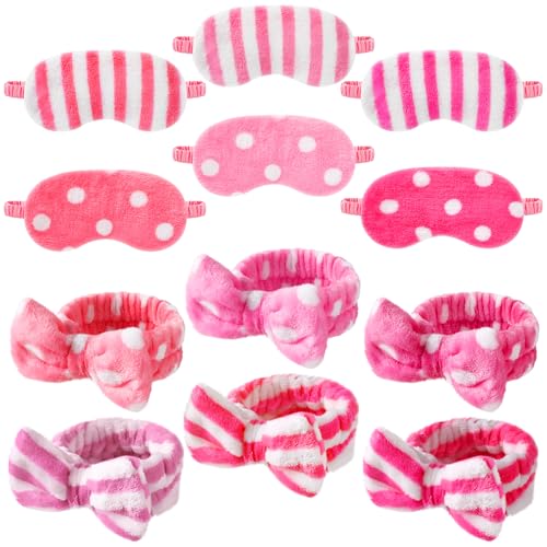 Kajaia 12 Pcs Sleepover Party Favors for Woman Plush Sleep Eye Mask Soft Spa Headband Gift for Spa Birthday Bachelorette Slumber Wedding Graduation Party Supplies(Bright)