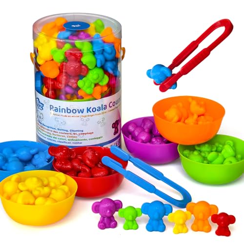 Pairez Toys Counting Toys for Toddlers, 60 Rainbow Koala Counters w/Sorting Bowls, Color Sorting, Counting & Math Manipulatives, Preschool Homeschool & Classroom Early Learning Supplies