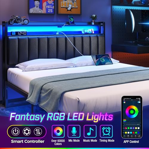 Rolanstar HD004-BK-Q-RR-VC Headboard For Queen Size Bed With Storage, 60,000 Diy Color Of Led Light, Head Board With Usb, Type C Port, Height Adjustable thumb #2