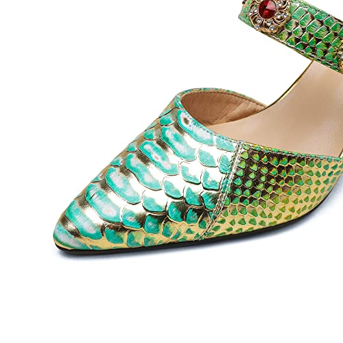 TinaCus Pointed Toe Genuine Leather Handmade Jewelry Décor Mid Heels Women's Elegant Slippers3