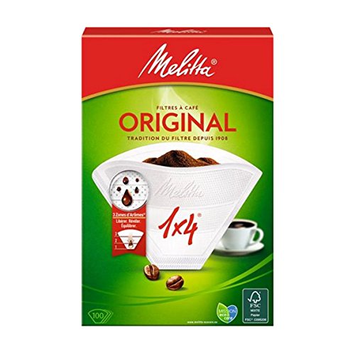 Melitta, 100 Filtres à Café, Taille 1x4, Pour Cafetière à Filtre, Original, Blanc