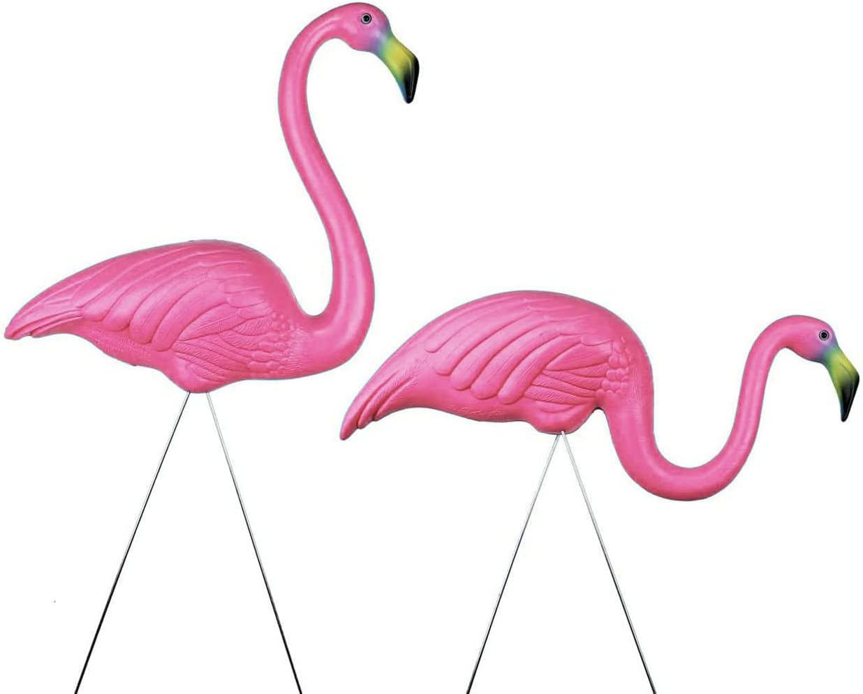 PMU Luau Small Pink Flamingos Yard Decorations, Small Pink Flamingo Yard Ornament Stakes, Lawn Plastic Flamingo Statue with Metal Legs, Outdoor Garden, Luau Party, Tropical Party Decor (3/Pkg) Pkg/1