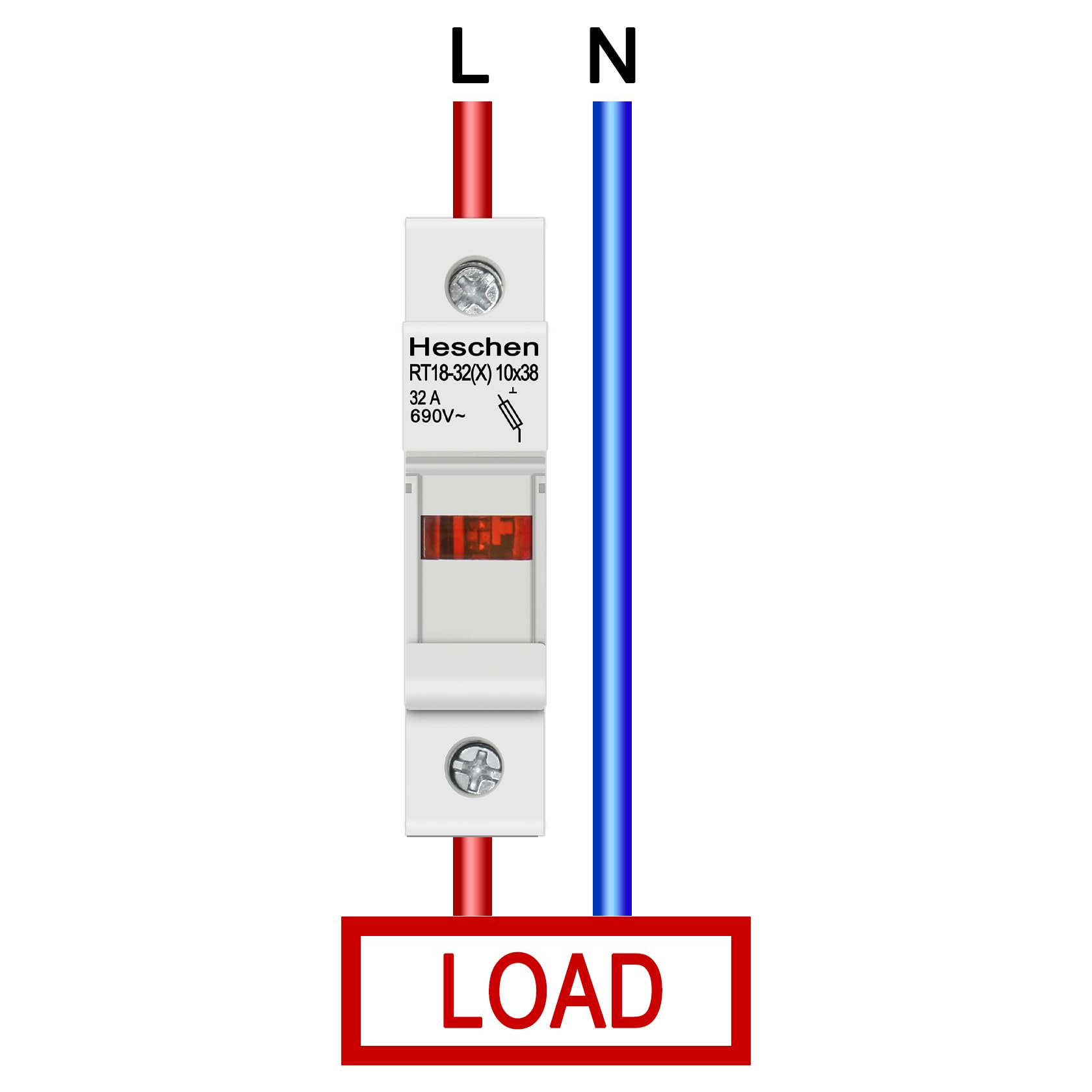 Heschen Base de portafusibles cilíndrico RT18-32(X) 32A AC690V 1P DIN montaje en riel para RT18 RO15 10 x 38 mm fusible con certificación CE