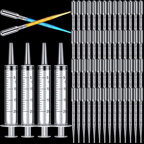 Enfwei 100PCS Pipettes 3ML Pipette Plastique +4PCS 20ml Plastique Seringue(stérile sans aiguille)pour expériences scientifiques, distribution, mesure, arrosage Cover