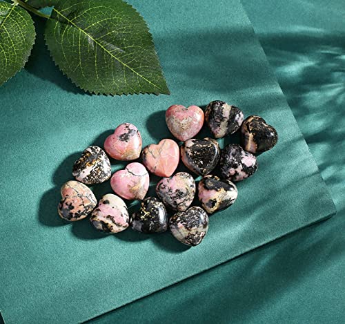 XIANNVXI 10 PC Kristalle Steine Herz Stein Rhodochrosit Schwarz Linie Rhodolith Liebe Heilung Kristall Edelsteine Set Poliert NatüRliche Glückssteine