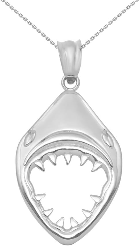 925 Sterling Silver Jaws Shark Head Mouth Open Pendant Necklace