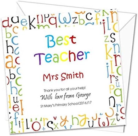 Alphabet Letters Personalised Teacher Card - Teaching Assistant, Nursery Worker, Special Card
