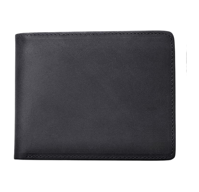 Vintage Genuine Leather Travel Bifold Wallet for Men RFID Blocking 2 Compartment Extra Capacity (Black)