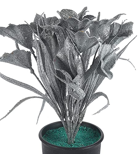 Image of Foliyaj Artificial Silver Artificial Tulip Plant in Black Pot for Interior Decor | Faux Plant for Desks, Shelves and Side Tables for Your Home and Office | Fake Plants for Indoor Decoration